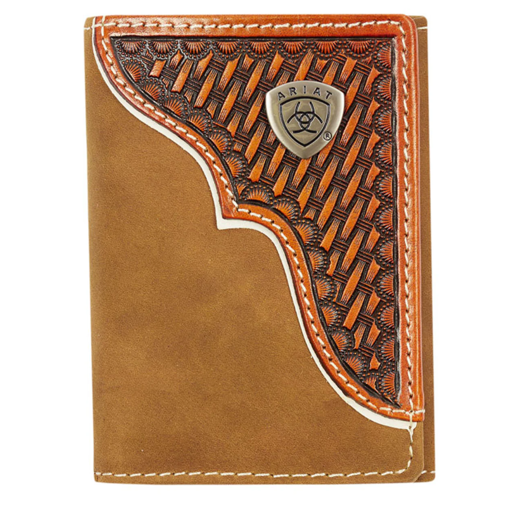 ARIAT Tri-Fold Wallet Basket Weave Overlay