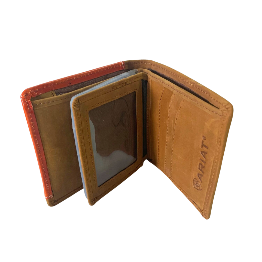 ARIAT Tri-Fold Wallet Basket Weave Overlay