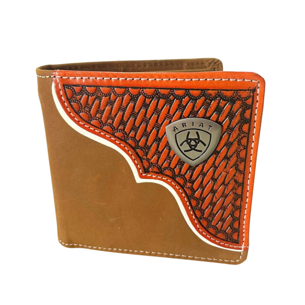 ARIAT Tri-Fold Wallet Basket Weave Overlay