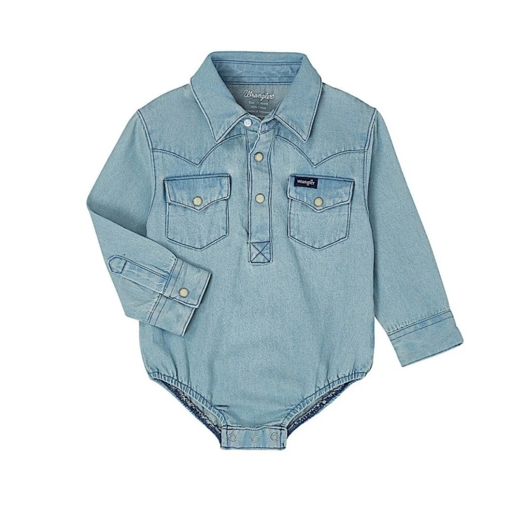 Wrangler Baby Western Long Sleeve Bodysuit - Faded Blue