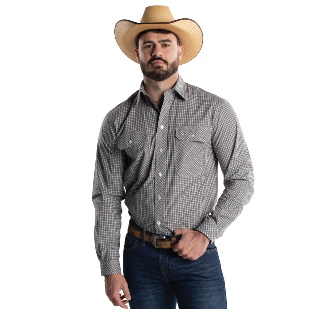 Just Country Men's Austin Full Button Print Workshirt - Moon Mist &amp; White Check