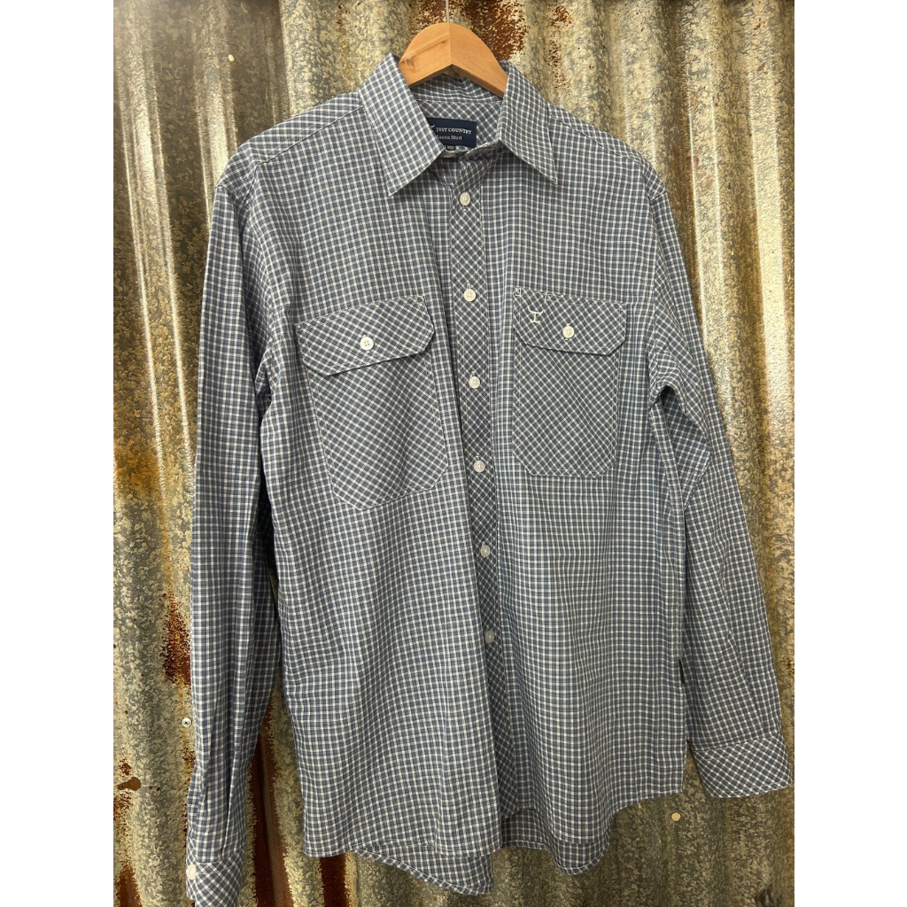 Men's Just Country Austin Full Button Denim Blue/White Check Shirt