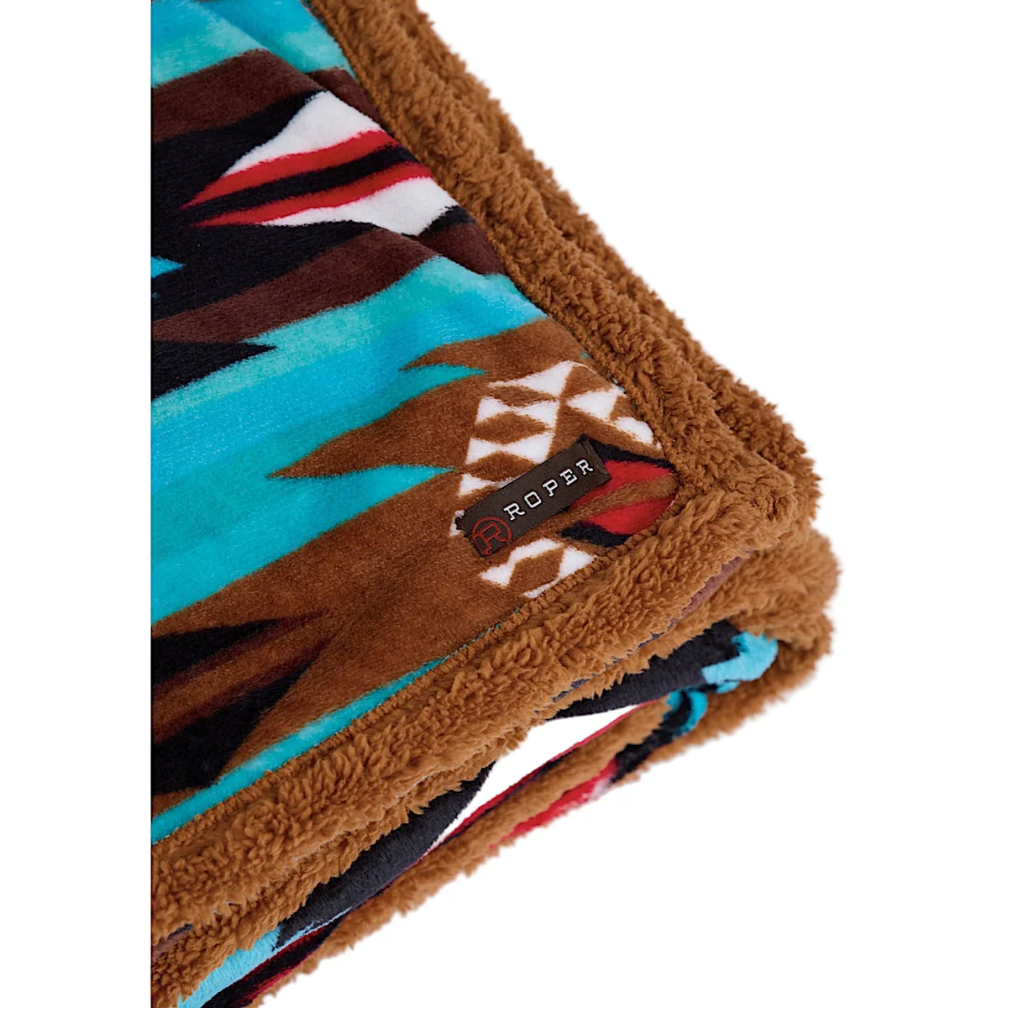 Roper Aztec Fleece Throw - Turquoise