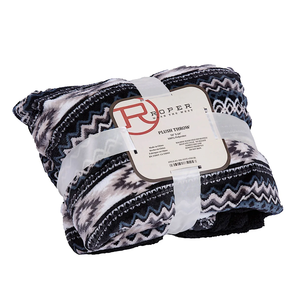 Just Country Roper Aztec Fleece Throw - Black