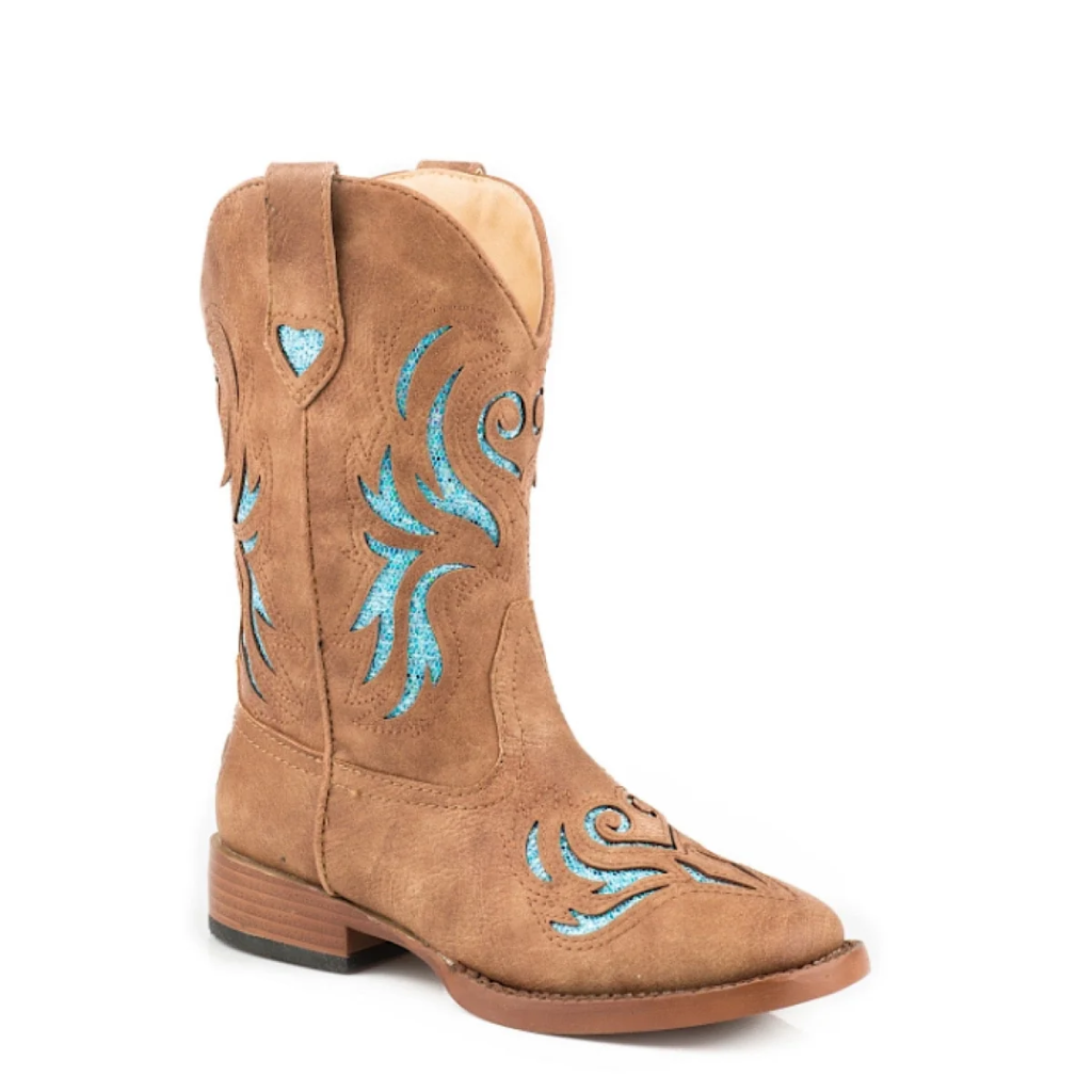 Roper Little Kid's Glitter Breeze Western Boot - Tan
