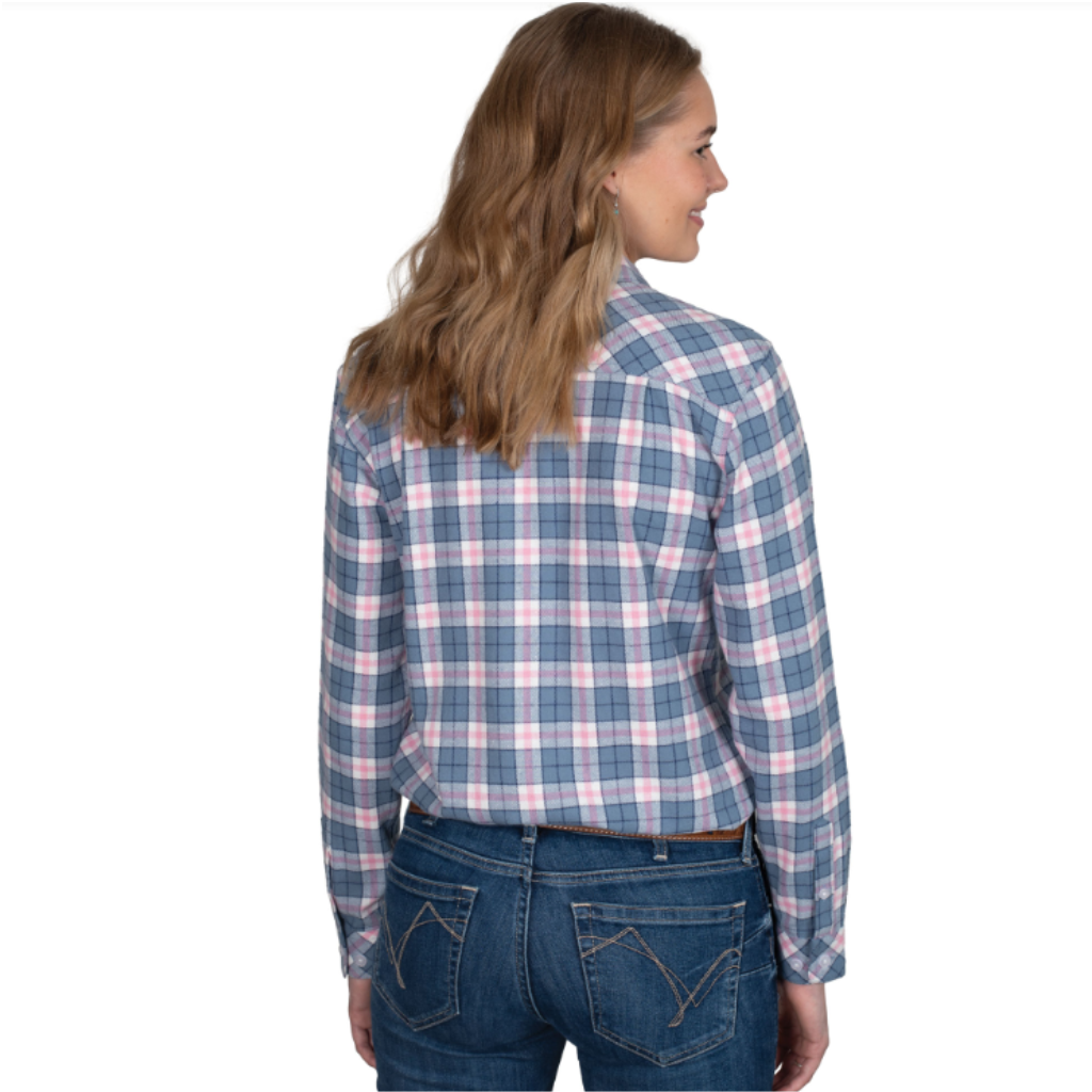 Just Country Women’s Work Shirt ‘Brooke’ Flannel Full Button Long Sleeve Rose/Grey/White