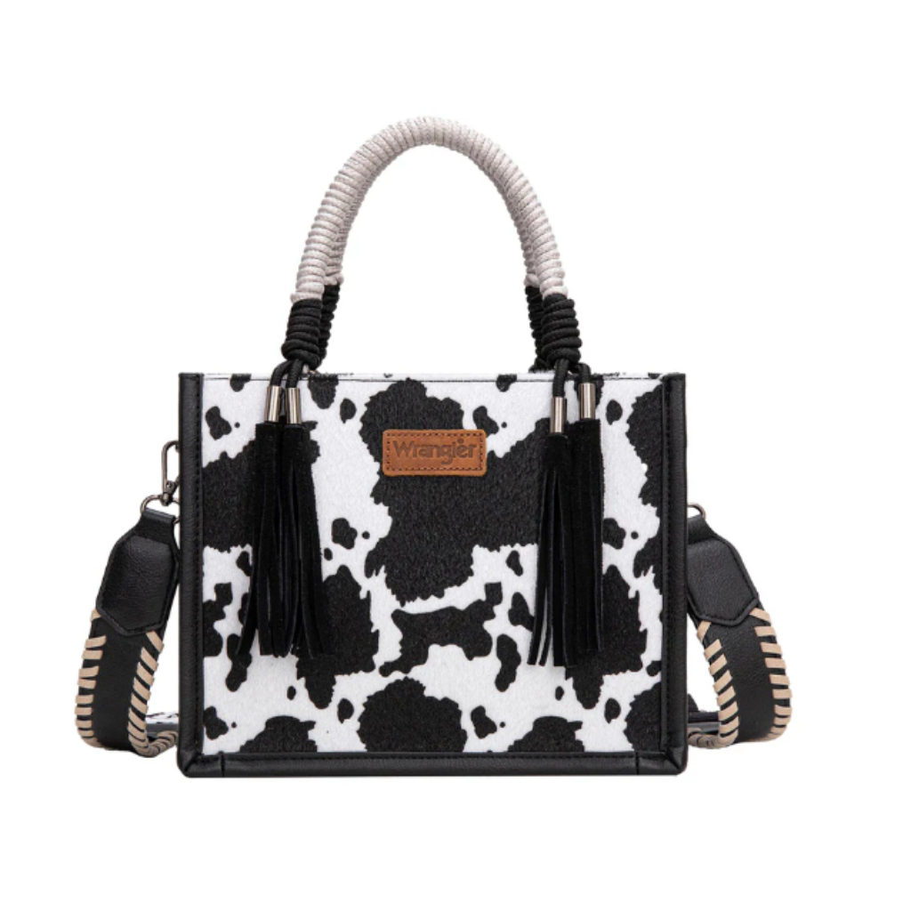 Wrangler Cow Print Tassel Crossbody Bag Black