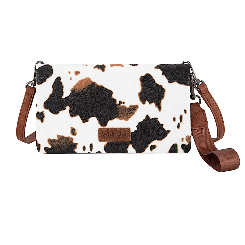 Wrangler Women's Cow Print Wallet Crossbody Bag - Tan
