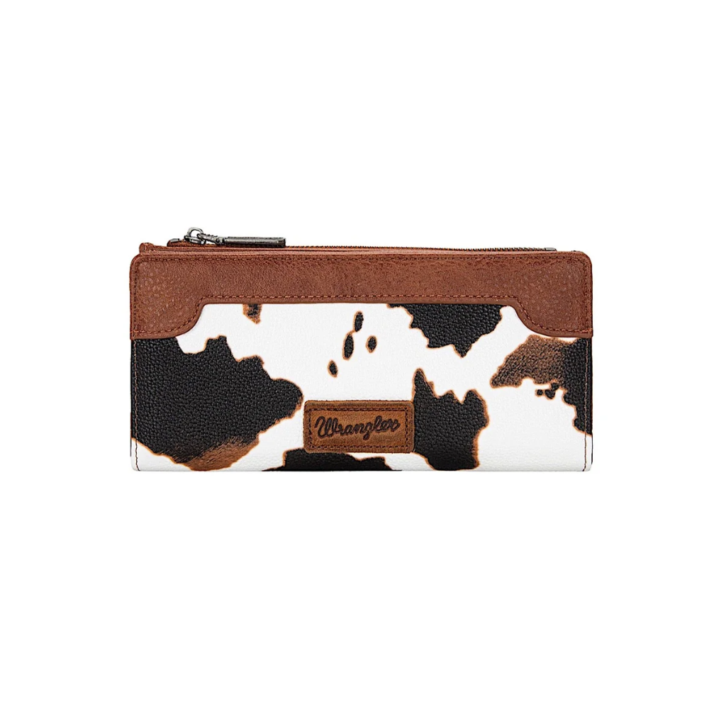 Wrangler Women's Cow Print Slim Wallet - Tan