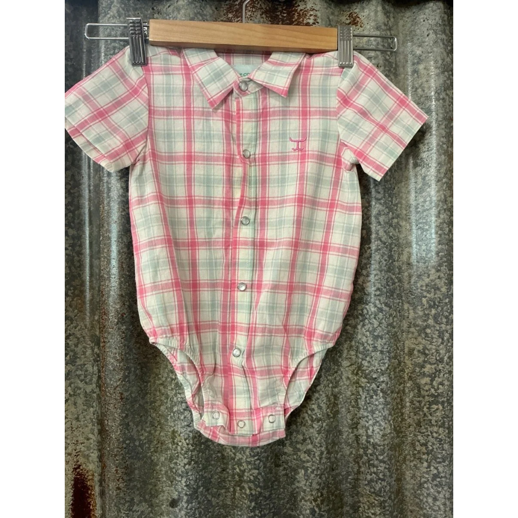 Infant's Just Country Frankie Short Sleeve Full Button Romper - Pink, Blue &amp; White Plaid