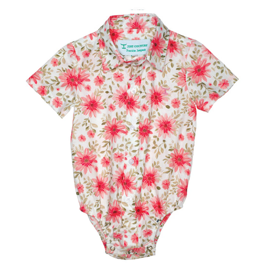 Infant's Just Country Frankie Short Sleeve Full Button Print Jumpsuit White Gerberas
