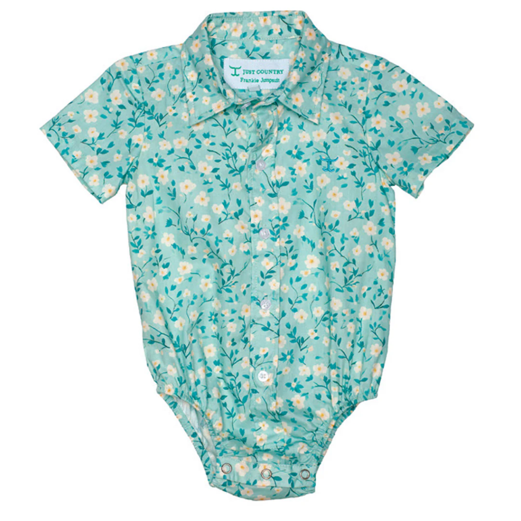 Infant's Just Country Frankie Short Sleeve Full Button Print Jumpsuit Turquoise Floral