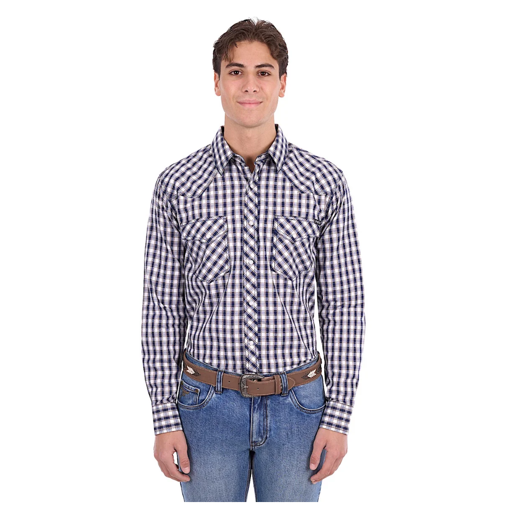 Pure Western Men's George Shirt - Navy/Tan