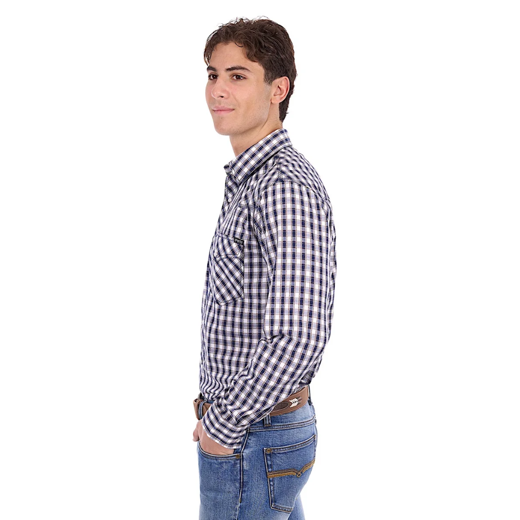 Pure Western Men's George Shirt - Navy/Tan