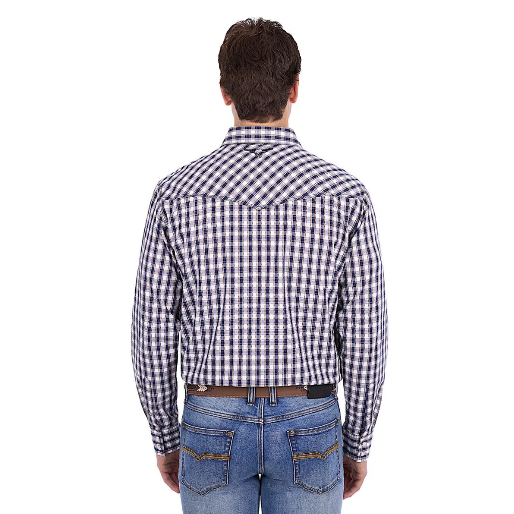 Pure Western Men's George Shirt - Navy/Tan