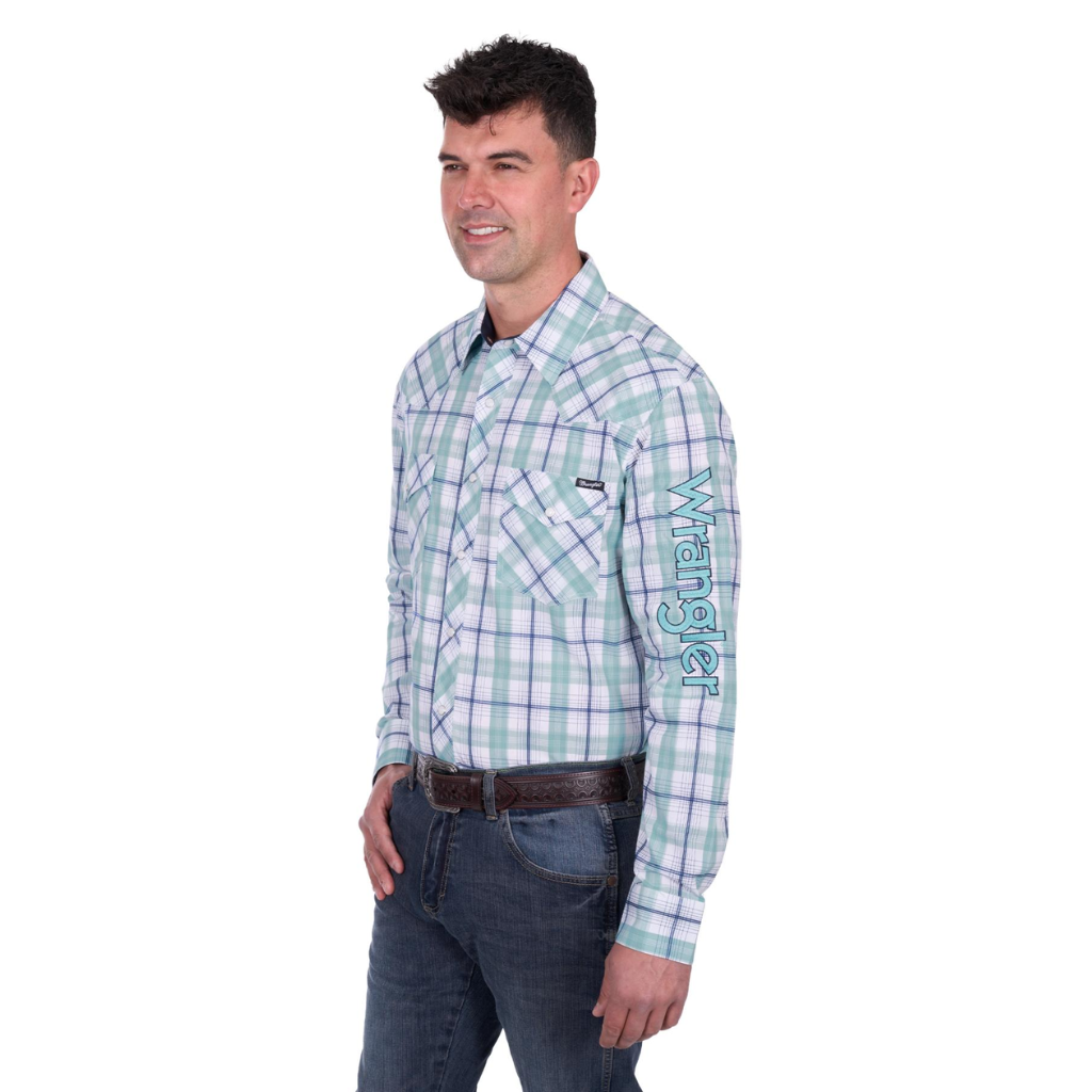 Men&#39;s Wrangler Jacob Check Logo Western Long Sleeve Shirt