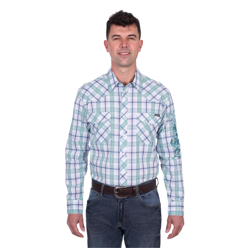 Men's Wrangler Jacob Check Logo Western Long Sleeve Shirt
