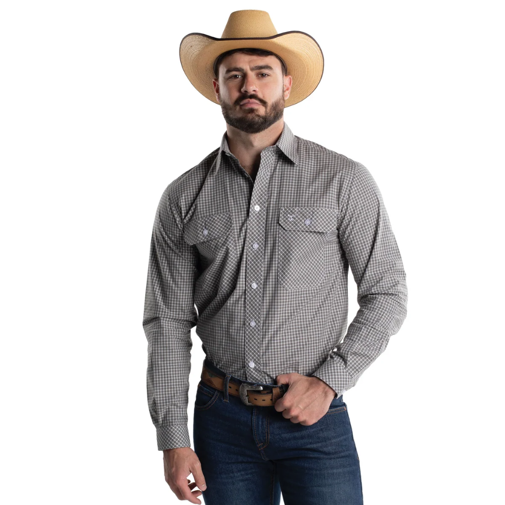 Just Country Men's Austin Full Button Print Workshirt - Moon Mist & White Check