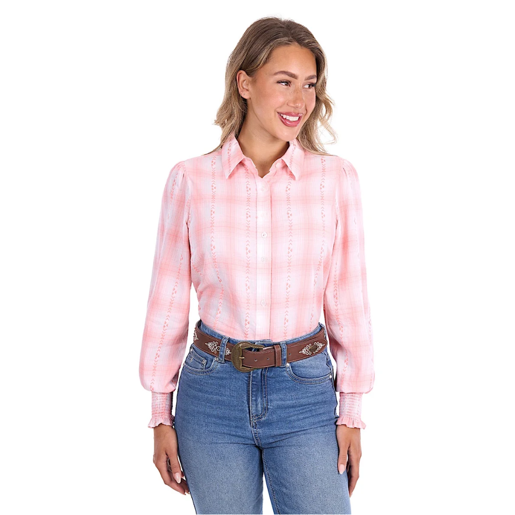 Pure Western Women's Kelli Shirt - Peach/White