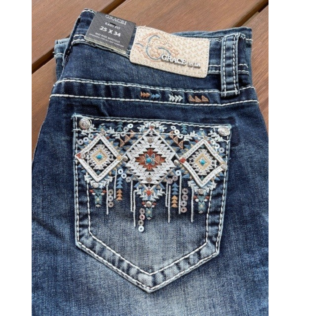 Grace in LA Women's Aztec Print Jeans