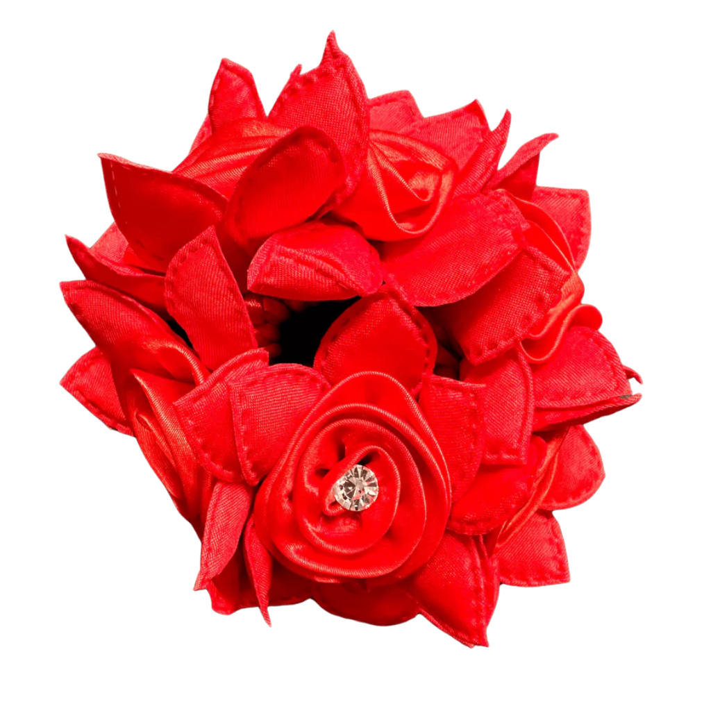 Rose Petal Hair Scrunchie with Crystals Red