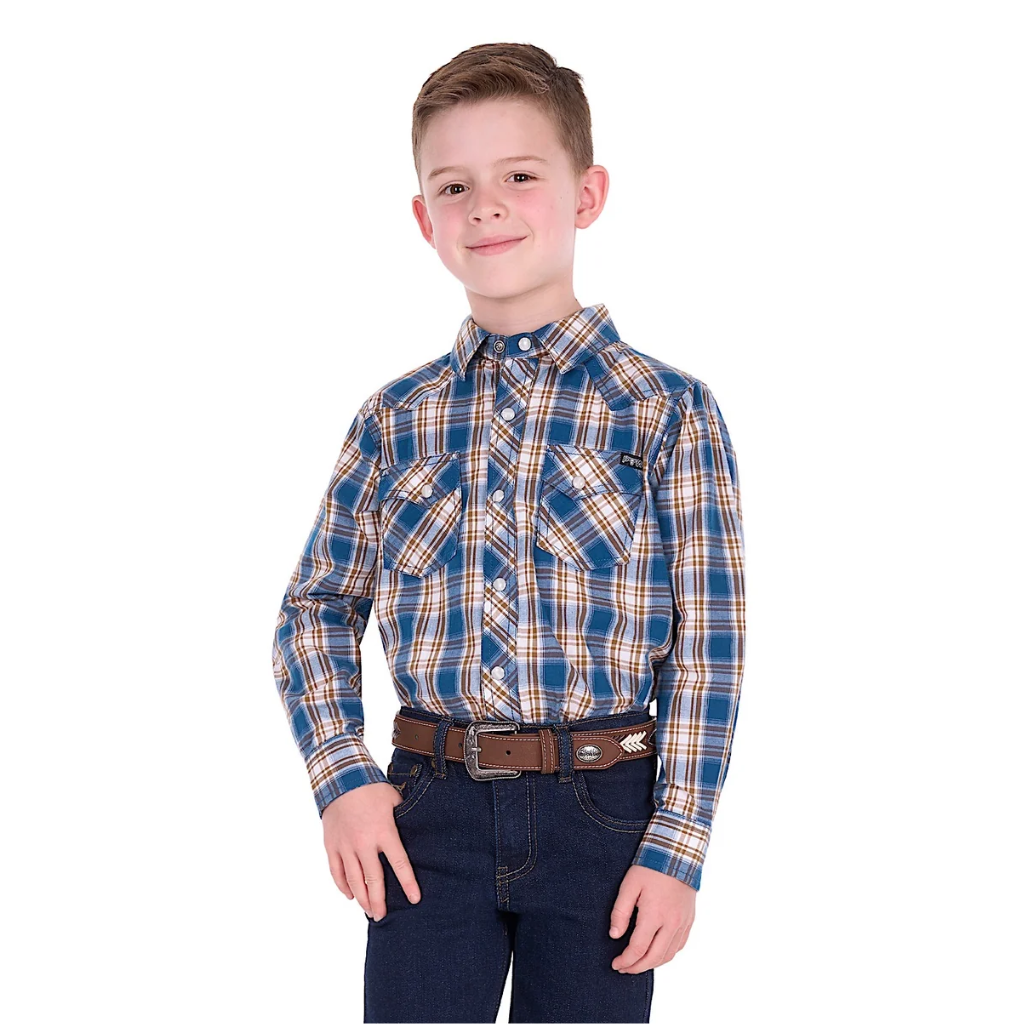 Pure Western Boy's Todd Shirt - Navy/Tan